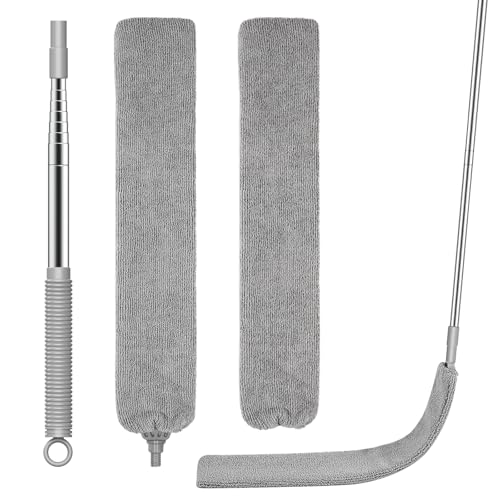 SetSail Dusters for Cleaning Retractable Gap Duster with Extension Pole | Extension Pole Long Handle, Flat Dust Cleaner, with 2 Microfiber Dusting Cloths, for Under Appliances Furniture Fridge