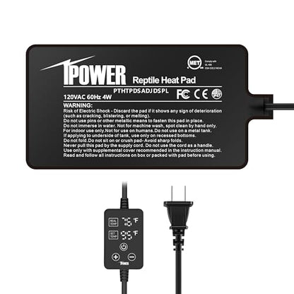 iPower 4 by 7 Inch 4W Reptile Heating Pad with Adjustable Thermostat, Under Tank Warmer Terrarium Heat Mat for Turtles/Snakes/Lizards/Frogs, and Other Reptiles - size: 4" x 7", style: Heat Pad - New