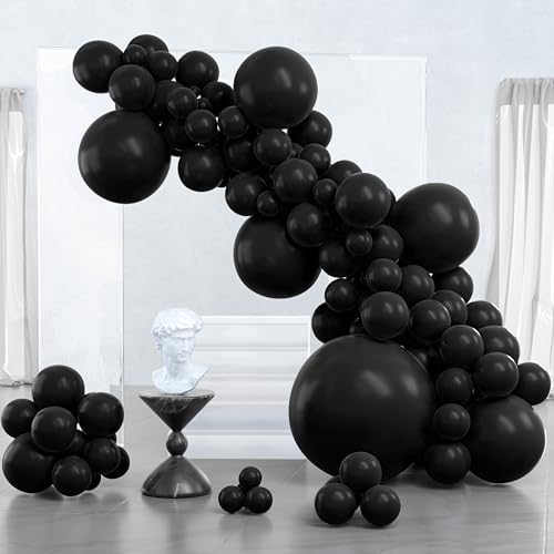 PartyWoo Black Balloons 127 pcs Different Sizes Pack of 36 18 12 10 5 Inch Matte Black Latex Balloon Arch Kit Garland for Graduation Halloween New Year Anniversary Birthday Party Decorations Black-Y18 - color: Black-y18, size: 127PCS