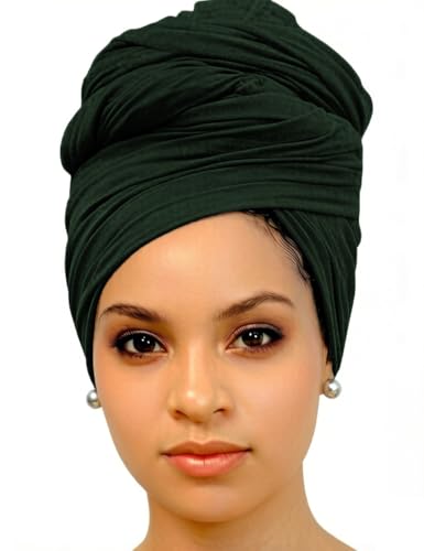 Harewom Head Wraps for Black Women Stretch Head Scarf Long African Hair Wraps Turban Headwraps Jersey Headbands - color: 1pcs -Dark Green