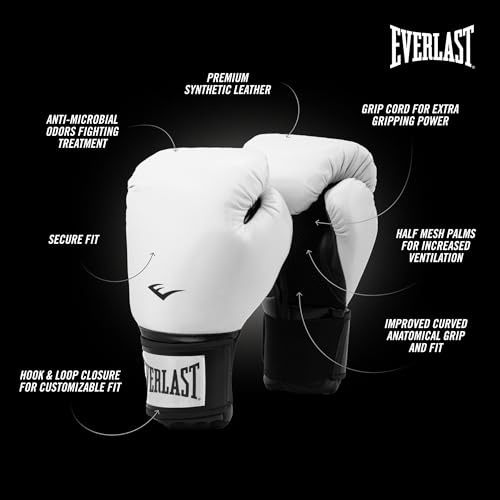 Everlast Prostyle 2 Boxing Gloves, Entry Level Training Gloves for Men and Women, Secure Fit Hook and Loop Closure & Ventilation, Heavy Bag & Speedbag Training - color: White, size: 12 oz