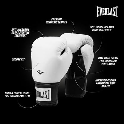 Everlast Prostyle 2 Boxing Gloves, Entry Level Training Gloves for Men and Women, Secure Fit Hook and Loop Closure & Ventilation, Heavy Bag & Speedbag Training - color: White, size: 12 oz