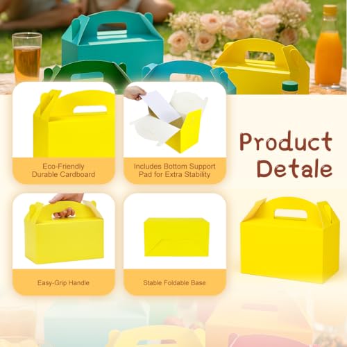 Papertide Yellow Gable Box with Handles, 30 Pack 9.45×5×5 inch Sturdy Colorful Cardstock treat Boxes for Christmas Birthday Party Favors, Premium Presentation Boxes with Lids - color: Yellow