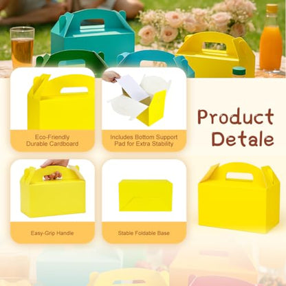 Papertide Yellow Gable Box with Handles, 30 Pack 9.45×5×5 inch Sturdy Colorful Cardstock treat Boxes for Christmas Birthday Party Favors, Premium Presentation Boxes with Lids - color: Yellow
