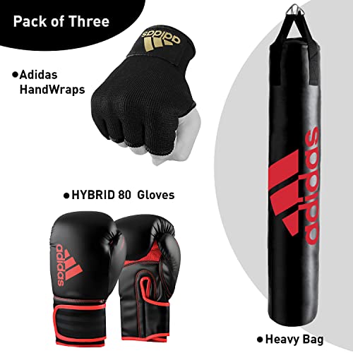 adidas Home Gym Bundle - Home use Heavy Bag (Black White, Black Gold, Black Red / 3ft, 4ft, 5ft) + Hybrid 80 Boxing Gloves (Black White, Black Red, Black Gold / 8oz, 12oz, 16oz) + Protective Inner gloves (Black Gold / Medium) – for Boxing, Training, Fitne