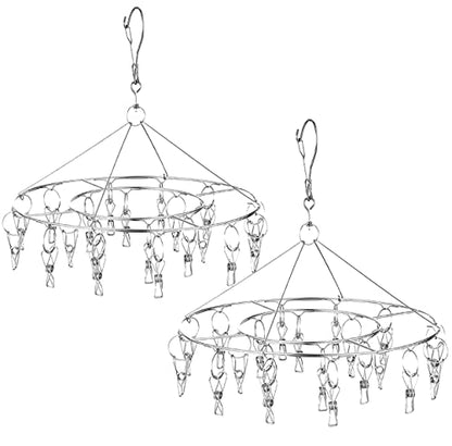 CenYouful 2 Pack Stainless Steel Round Hanging Drying Rack with 20 Clips for Drying Socks, Baby Clothes, Bras, Towel, Underwear, Hat, Scarf, Pants, Gloves - size: Circular-2 Pack