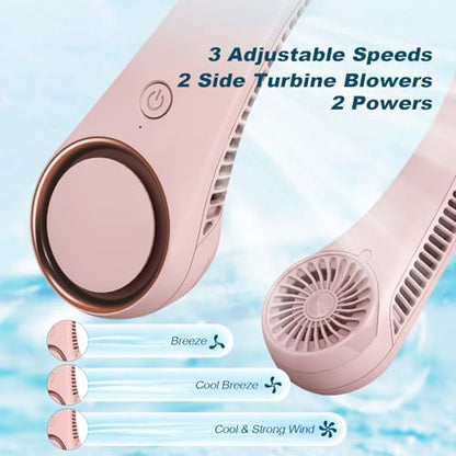 CIVPOWER Neck Fan: Portable Personal Neck Cooling Rechargeable Bladeless Fan - Hands Free 3 Speed 4000 mAh Battery USB Operated Wearable Headphone Design - Gift for Men Women Outdoor (Pink) - color: Pink
