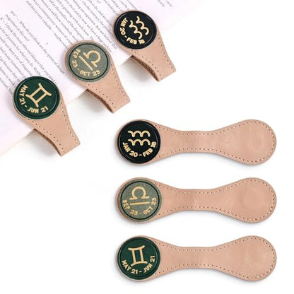 3 PCS Leather Magnetic Bookmark Clips, Zodiac PU Leather Bookmarks for Book Lovers, Full Set of Book Clip Accessories, Wind Direction Constellation - style: Air Signs Constellation