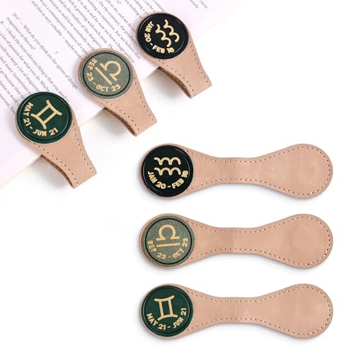 3 PCS Leather Magnetic Bookmark Clips, Zodiac PU Leather Bookmarks for Book Lovers, Full Set of Book Clip Accessories, Wind Direction Constellation - style: Air Signs Constellation