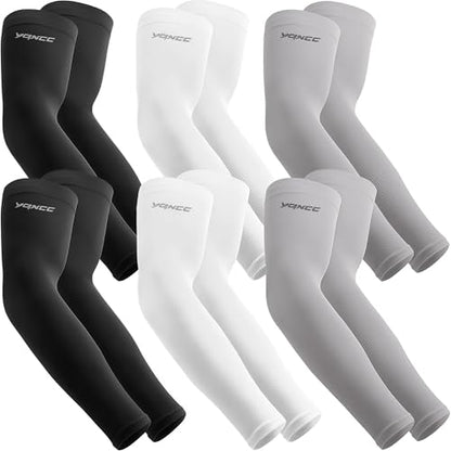 YQXCC 6 Pairs Arm Sleeves UV Sun Protection Sport Compression for Men Women - color: 2 Pairs Black/ 2 Pairs White/ 2 Pairs Gray