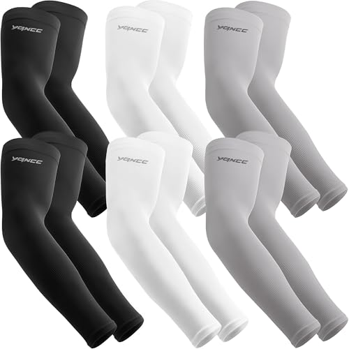 YQXCC 6 Pairs Arm Sleeves UV Sun Protection Sport Compression for Men Women - color: 2 Pairs Black/ 2 Pairs White/ 2 Pairs Gray