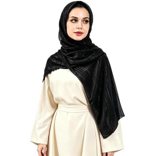 Women Hijab Chiffon Head Scarf Lightweight Shimmer Scarves Crepe Wedding Shawls and Wraps for Evening Dresses Shiny - color: Black