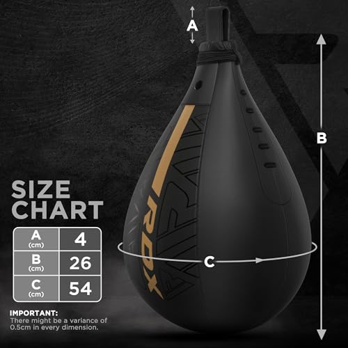 RDX Speed Bag Boxing Ball, Maya Hide Leather Dodge Striking Target with Additional Bladder, MMA Muay Thai Punching Workout Kicking Martial Arts Training Home Gym Exercise Speedball - color: BLACK GOLDEN, size: Speed Bag without Swivel