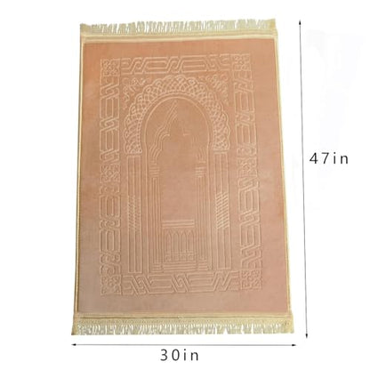 JE JOUE Luxury Islamic Prayer Mat with Tasbih Beads - Extra Thick Large Padded Sajadah for Men, Women & Kids, Soft Non-Slip Muslim Prayer Rug for Eid, Ramadan, Travel(31 "x 47",Camel) - color: Camel