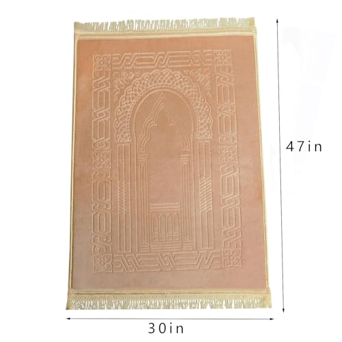 JE JOUE Luxury Islamic Prayer Mat with Tasbih Beads - Extra Thick Large Padded Sajadah for Men, Women & Kids, Soft Non-Slip Muslim Prayer Rug for Eid, Ramadan, Travel(31 "x 47",Camel) - color: Camel