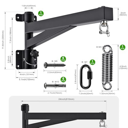 BeneLabel Heavy Bag Hanger for Punching Bag Beam Mount Hardware 360° Rotation Boxing Bag Ceiling Mount I-Beam Hanger for Hanging Heavy Punching Bags Wall Hangers - color: 24" Black wall hanger with spring