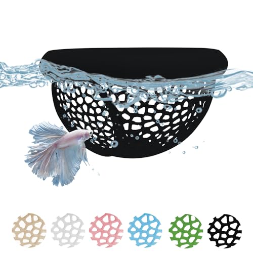 Aquarium Floating Betta Fish Hammock Cave 3D Printed Betta Shrimp Feeder & Hideout Toys Aquarium Feeding Ring Decor Turtle Tank Decorations (Black,L-3.9"x2.2") - color: Black, size: L-3.9"x2.2"