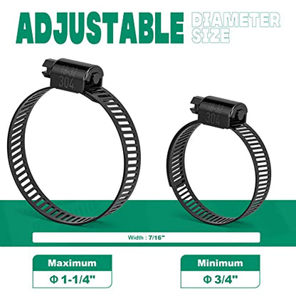 OURU 10PCS 3/4"-1-1/4" Black Hose Clamp,Adjustable 18-32mm Small Hose Clamps Stainless Steel,Metal Worm Gear Drive Hose Clamps for Automotive,Plumbing,Intercooler,Pipe,Fuel Line Radiator Clamps - size: 10PCS (3/4" - 1-1/4")