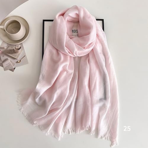Solid color cotton and linen scarf, wrinkled all season versatile long sunscreen fashionable shawl - color: Light Pink