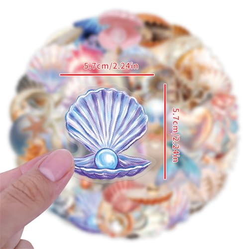 60PCS Cartoon Conch Stickers Funny Sea Shell Stickers for Kids Teens Cute Clamshell Pearls Sticker for Water Bottles Laptop Luggage Phone, PET Transparent Waterproof Decals Kids Sticker (Conch-C) - color: Conch-c