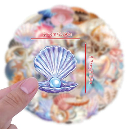 60PCS Cartoon Conch Stickers Funny Sea Shell Stickers for Kids Teens Cute Clamshell Pearls Sticker for Water Bottles Laptop Luggage Phone, PET Transparent Waterproof Decals Kids Sticker (Conch-C) - color: Conch-c
