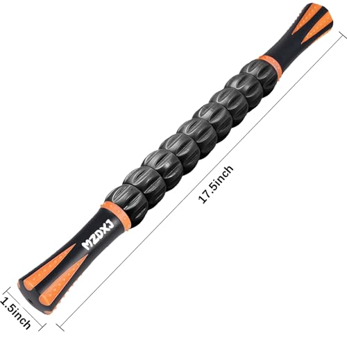 Muscle Roller Massage Roller Stick- Deep Tissue Fascia Blaster for Myofascial Pain Relief, Lymphatic Drainage & Body Sculpting, Handheld Physical Therapy & Recovery Tool (Orange Black) - color: Orange Black