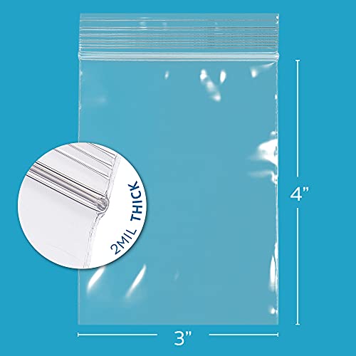 Clear Plastic Reusable Zip Bags - Bulk GPI Case of 1000, 3" x 4" 2 mil Thick Strong & Durable Poly Baggies With Resealable Zip Top Lock For Travel, Storage, Packaging & Shipping. - size: 3" x 4"