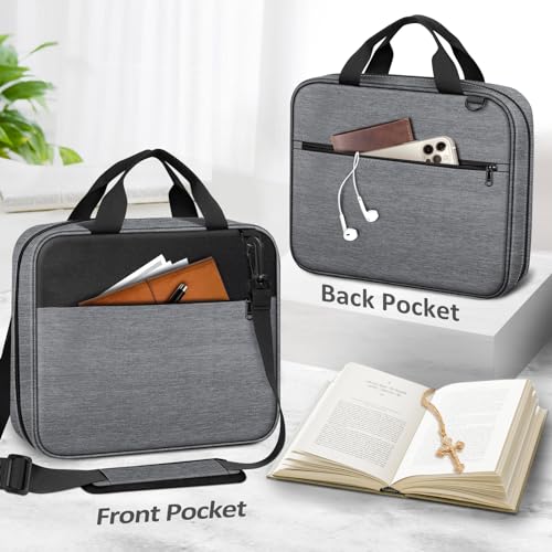 FINPAC Large Bible Cover, Carrying Book Case Church Bag Bible Protective with Zippered Pocket and Handle, Gift for Men Women - color: Gray