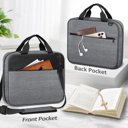 FINPAC Large Bible Cover, Carrying Book Case Church Bag Bible Protective with Zippered Pocket and Handle, Gift for Men Women - color: Gray