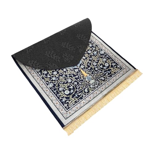 Muslim Prayer Mat Turkish Islamic Praying Rug Portable Prayer Carpet Eid Ramadan Janamaz Rug Adult Sajadah Islam Mat - color: Navy Blue