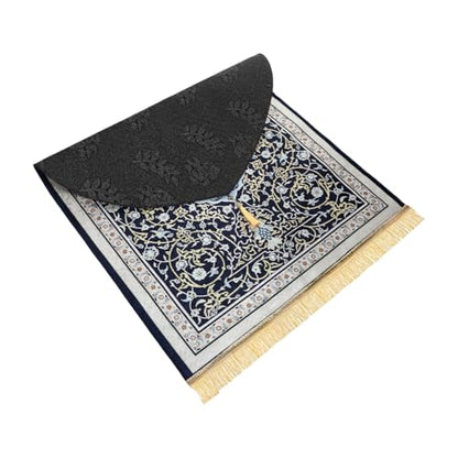 Muslim Prayer Mat Turkish Islamic Praying Rug Portable Prayer Carpet Eid Ramadan Janamaz Rug Adult Sajadah Islam Mat - color: Navy Blue