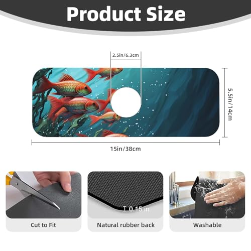 Faucet Mat for Kitchen Sink, Absorben Diatomite Fast Drying Mat Fish aquarium Faucet Suction Pad,15" x 5.5" Sink Water Splash Guard Behind Faucet Drip Catcher for Bathroom