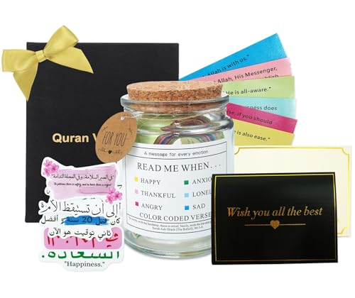 Quran Verses Jar with Arabic Motivational Stickers – 90 English Quranic Verses, Islamic Gifts for Muslim Women Men Kids, Ramadan & Eid Decor, Prayer Jar, Islamic Home Decoration, Spiritual Gift Set