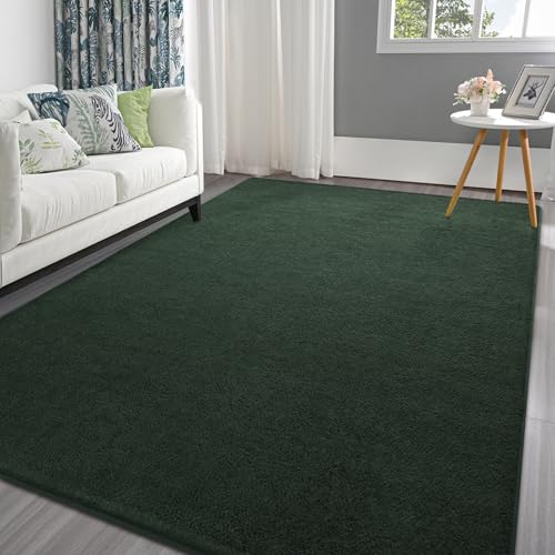 Pettop 4x6 ft Dark Green Area Rugs for Bedroom Living Room, Washable Memory Foam Indoor Carpet, Modern Aesthetic Minimalist Non Slip Soft Comfy Carpet for Boys Girls Dorm Home Decor - color: Dark Green, size: 4' X 6' (Rectangular)