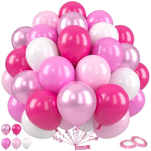 Pink Balloons, 50 Pcs Rose Pink White for Girls Birthday Baby Shower Party - color: Pink White, size: 50 Pcs