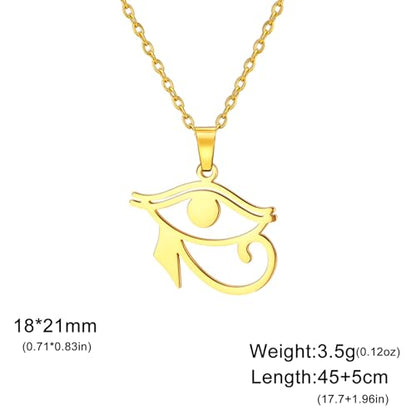 Ankh Cross Y Necklace Key of Life Eye of Horus Pendant Cartouche Long Chain Protection African Coptic Amulet Ancient Egyptian Religious Jewelry Gift for Women Men - color: Eye of Horus gold