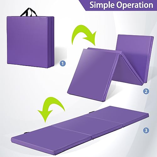 ZenStyle 6' x 2' x 2" PU Leather Exercise Tri-Fold Gym Fitness Mat For Gymnastics, Aerobics, Yoga, Martial Arts - color: Purple