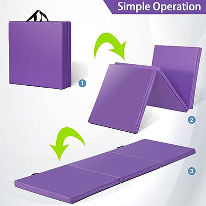 ZenStyle 6' x 2' x 2" PU Leather Exercise Tri-Fold Gym Fitness Mat For Gymnastics, Aerobics, Yoga, Martial Arts - color: Purple