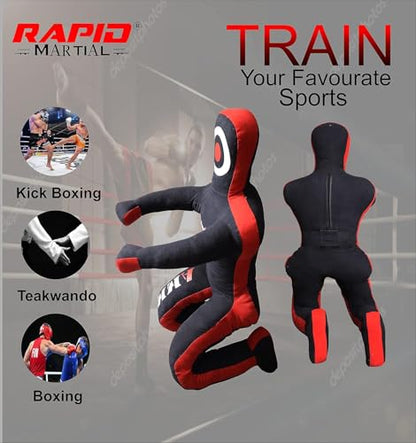Grappling Dummy for Brazilian Jiu-Jitsu, Karate, and MMA Training – Sitting Position – Unfilled 4 FT (48 Inches) Black-Red