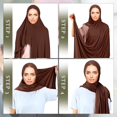Handepo 2 Pcs Instant Hijab Jersey Hijab for Women Muslim Head Scarf Soft Lightweight Long Stretch Scarf Shawl Wrap - color: Coffee, Army Green