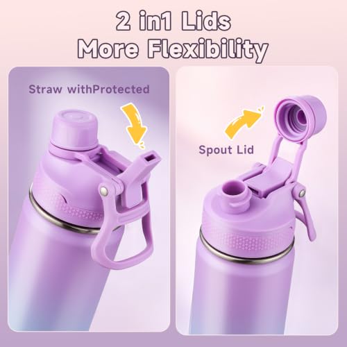 Kids Water Bottle for School Boys Girls，16 oz Water Bottle with 2-in-1 Lid 304 Stainless Steel Insulated Bottle - color: Carrot / Sky Blue 480