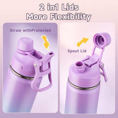 Kids Water Bottle for School Boys Girls，16 oz Water Bottle with 2-in-1 Lid 304 Stainless Steel Insulated Bottle - color: Raspberry Vibes 480