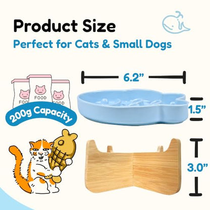 Elevated Slow Feeder Cat Bowl with Stand, 6.3''Ceramic Fish Maze Cat Food Bowl, Raised Whisker Friendly Wide Shallow Cat Dish for Wet & Dry Food, Non Slip Puzzle Feeder for Cats & Small Dogs (Blue) - color: Blue with Stand