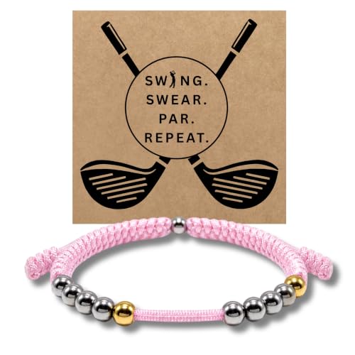 Golf Counter Bracelet, 10 Bead Handmade Score Counter, Adjustable Stainless Steel Beads, Easy Stroke Counting Accessory for Men and Women - color: Light Pink