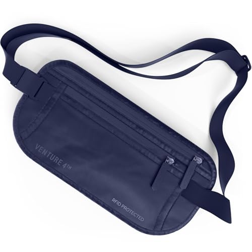 VENTURE 4TH Money Belt for Travel – Slim Hidden Under-Clothes RFID Blocking Anti-Theft Passport Holder & Travel Wallet Pouch for Men & Women to Protect Cash, Cards & Documents (Sleek Navy Blue) - color: Sleek Navy Blue
