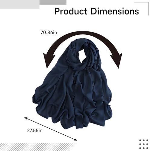 Modal Hijab Scarf for Women, Soft & Lightweight Head Scarf, Dark Blue, 27.6 x 70.9 in / 70 x 180 cm, Shawl for All Seasons and Occasions