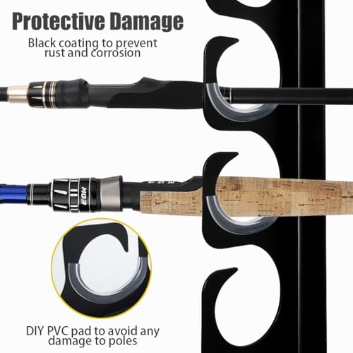 Wall Mounted Fishing Rod Rack Holder Ceiling Storage Hook Hanger Display Metal Horizontal Rack Oranizer Poles Steel Racks Holds up to 16 Rods with Soft Protective Pad for Garage Cabin and Basement - style: Store 16 Rod