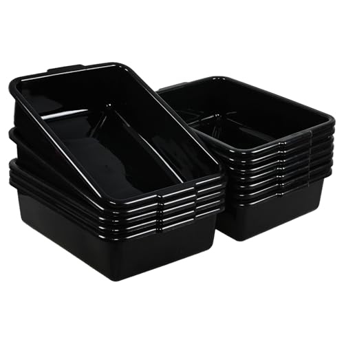 12-Pack Commercial Bus Tub Bin, 13 L Bus Box | Black Plastic Tote Box for Restaurant Dishwashing, Bussing Tables, Cleaning, Food Prep and Storage - size: 13 L