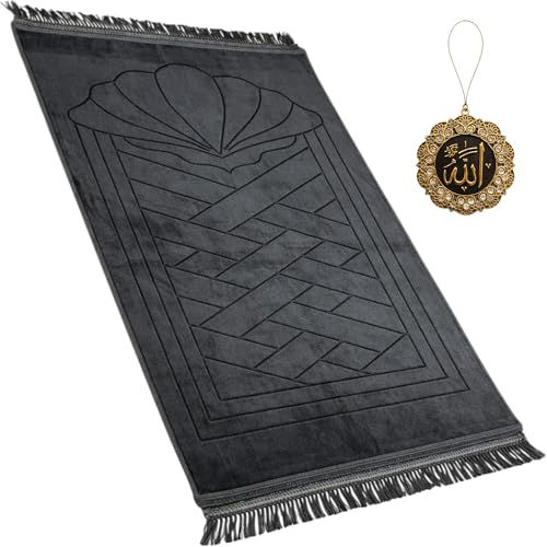 Modefa Muslim Velvet Padded Prayer Rug (31.5 x 47in, Clam Black) - color: Clam Black