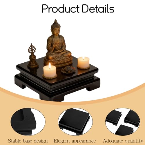 3 Pcs Square Wooden Display Stand Square Vase Riser 6.7 x 6.7 x 2 Inch Black Pedestal Stand Wood Vase Display Base for Collectibles Trophy Aquarium Lamp Teapot Home Decoration